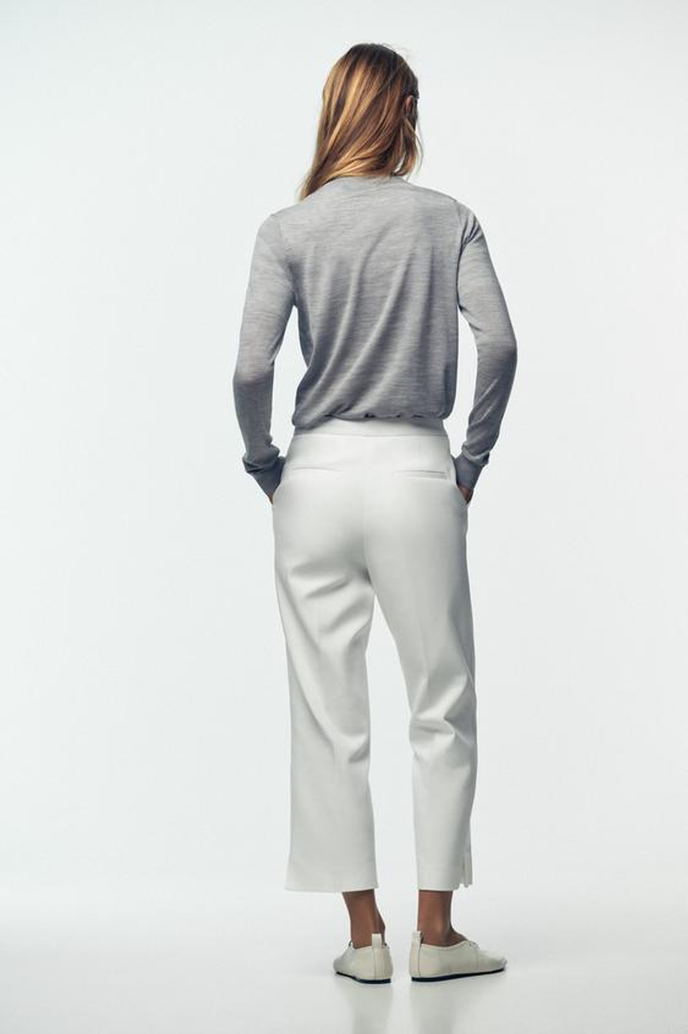 ZARA БРЮКИ С РАЗРЕЗАМИ СНИЗУ, ЭКРЮ