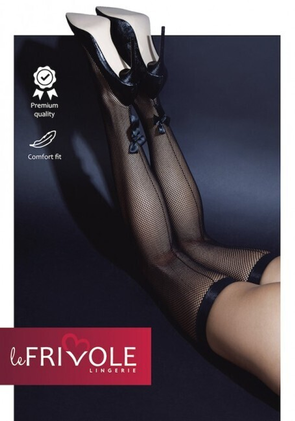 Черные чулки в мелкую сеточку со швом и бантиками Le Frivole SM (2/3) (Цвет: черный)