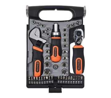 Набор головок 1/4", 3/8", вставок и ключа разводного из 46-ти предметов Tactix 900155