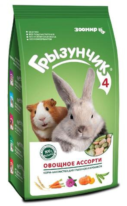 ЗООМИР ГРЫЗУНЧИК Корм-лакомство для грызунов и кроликов "Овощное ассорти", 0,2 кг