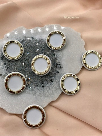 Шляпка под установочные кнопки белая с золотом 23 мм