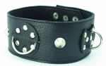 Чёрный кожаный ошейник с кольцами и клёпками (Цвет: черный)