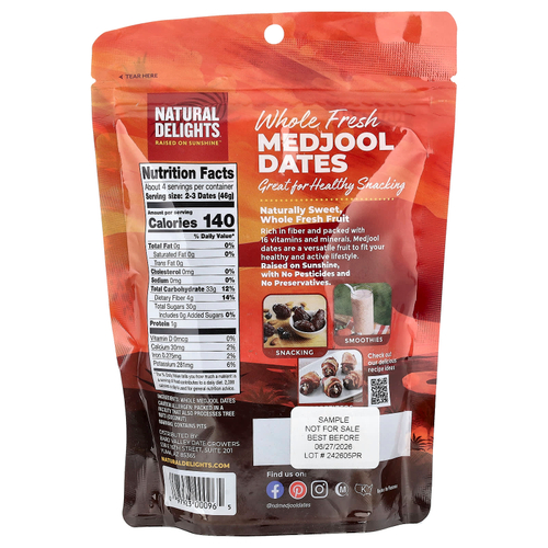 Natural Delights, Medjool, свежие финики, цельные, 227 г (8 унций)