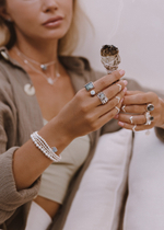 Кольцо «Дуо» с прямоугольным лабрадоритом и белым топазом