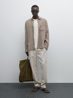 Massimo Dutti Брюки-джоггеры из 100% льна, бежевый