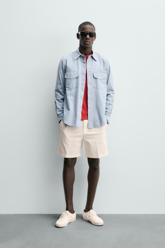 ZARA ШОРТЫ ЧИНОС REGULAR FIT, ЭКРЮ