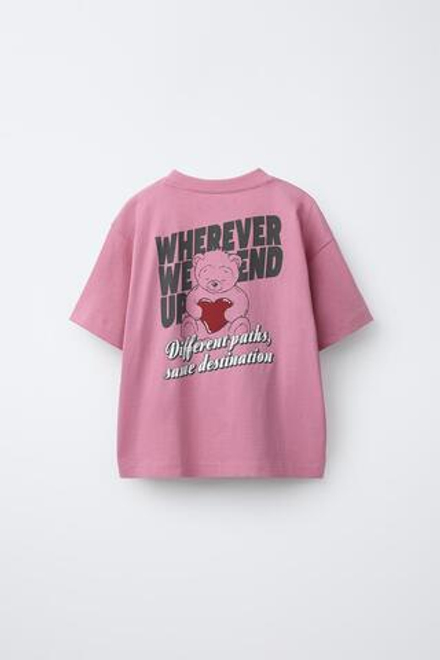 ZARA ФУТБОЛКА С ПРИНТОМ «СЕРДЕЧКИ», РОЗОВЫЙ