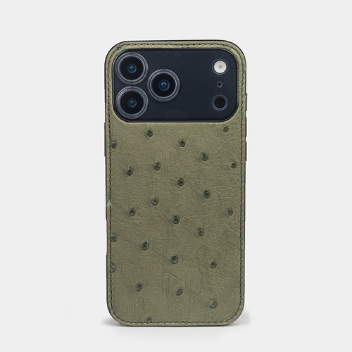 Чехол-накладка для iPhone 17 Pro Max - кожа страуса, зеленый