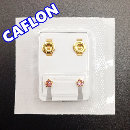Серьги-гвоздики для прокола ушей под пистолет. CAFLON (Англия). Золотистые с сиреневыми ( Июнь) кристаллами, крапление