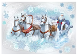 Наклейка оформительская А3 "Дед Мороз на тройке лошадей" 0201089 (Праздник)