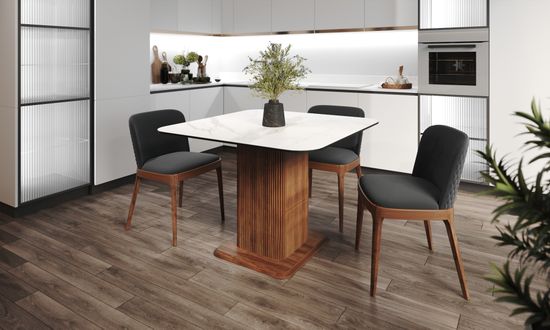 Квадратный обеденный стол DRAGON с матовой керамикой, опора шпон