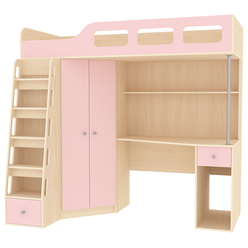 Кровать-чердак КарИВи Астра 7  Дуб Молочный Розовый