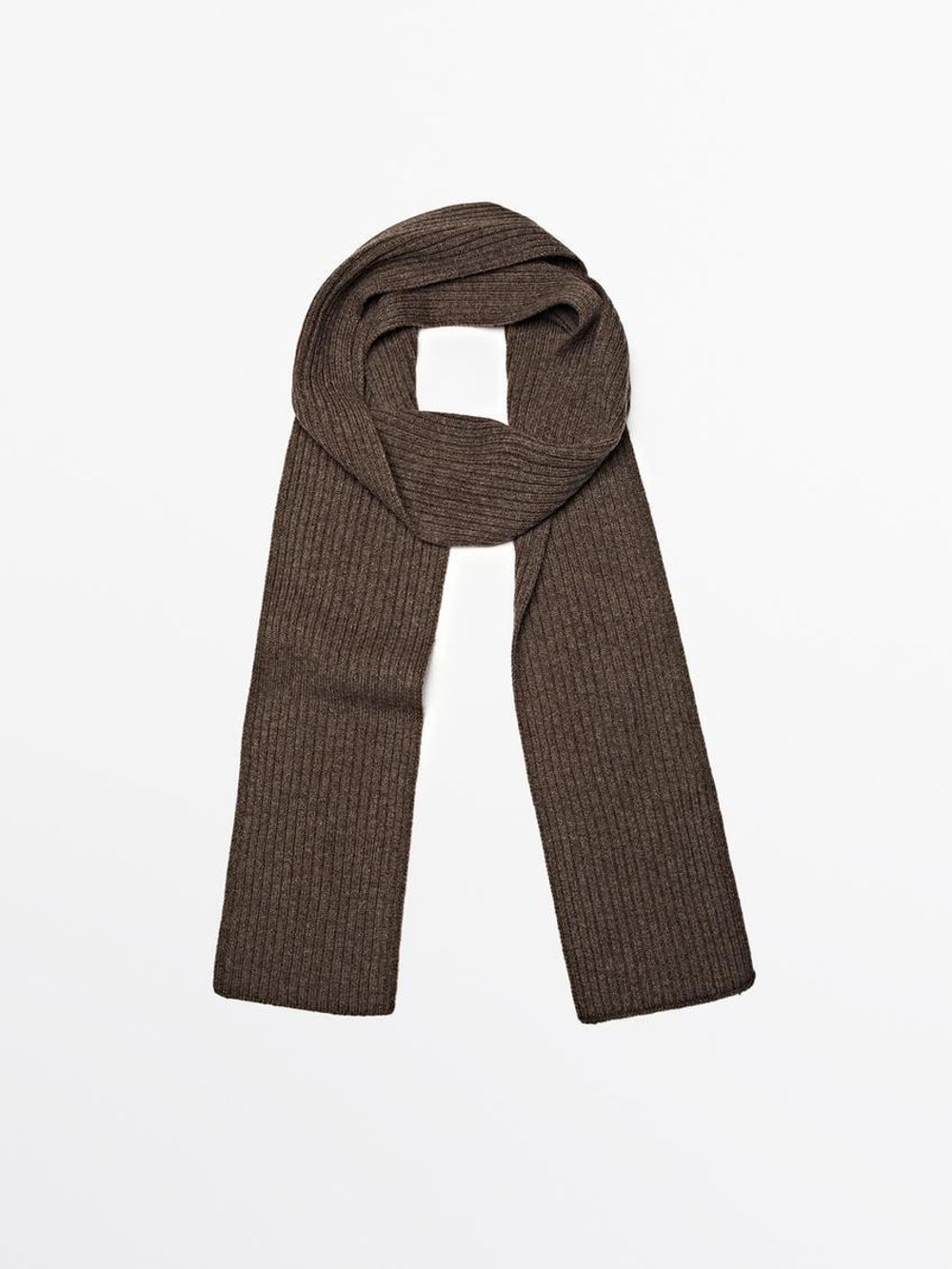 Massimo Dutti Тонкий шарф из ткани в рубчик, коричневый