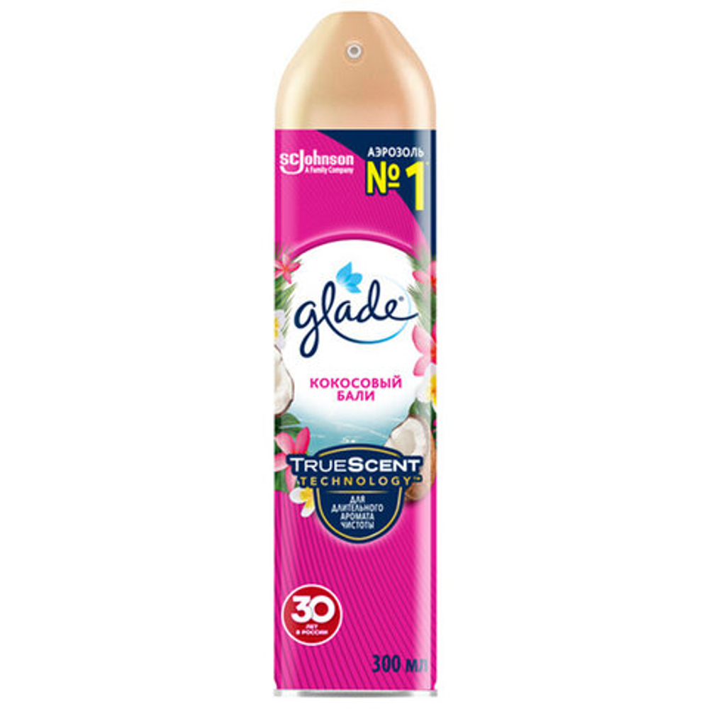 Освежитель воздуха аэрозольный 300 мл, GLADE "Кокосовый Бали", 864981