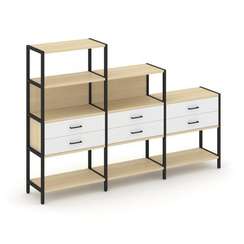 Shelf System Трехсекционный стеллаж четырех/трех/двухярусный с ящиками SN.STM-431 Акация Лорка/Белый