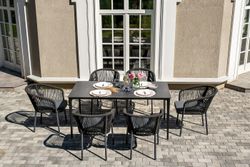 "Малага" обеденная группа на 6 персон со стульями "Марсель", каркас темно-серый, роуп темно-серый