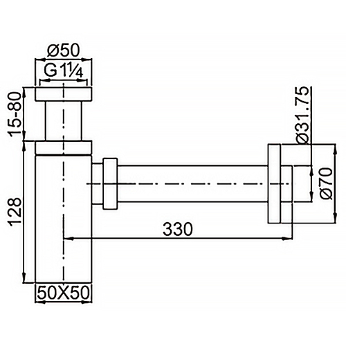 Сифон для раковины AZARIO G 1 1/4, без выпуска, квадрат, латунь, белый (AZ-109-WHI)