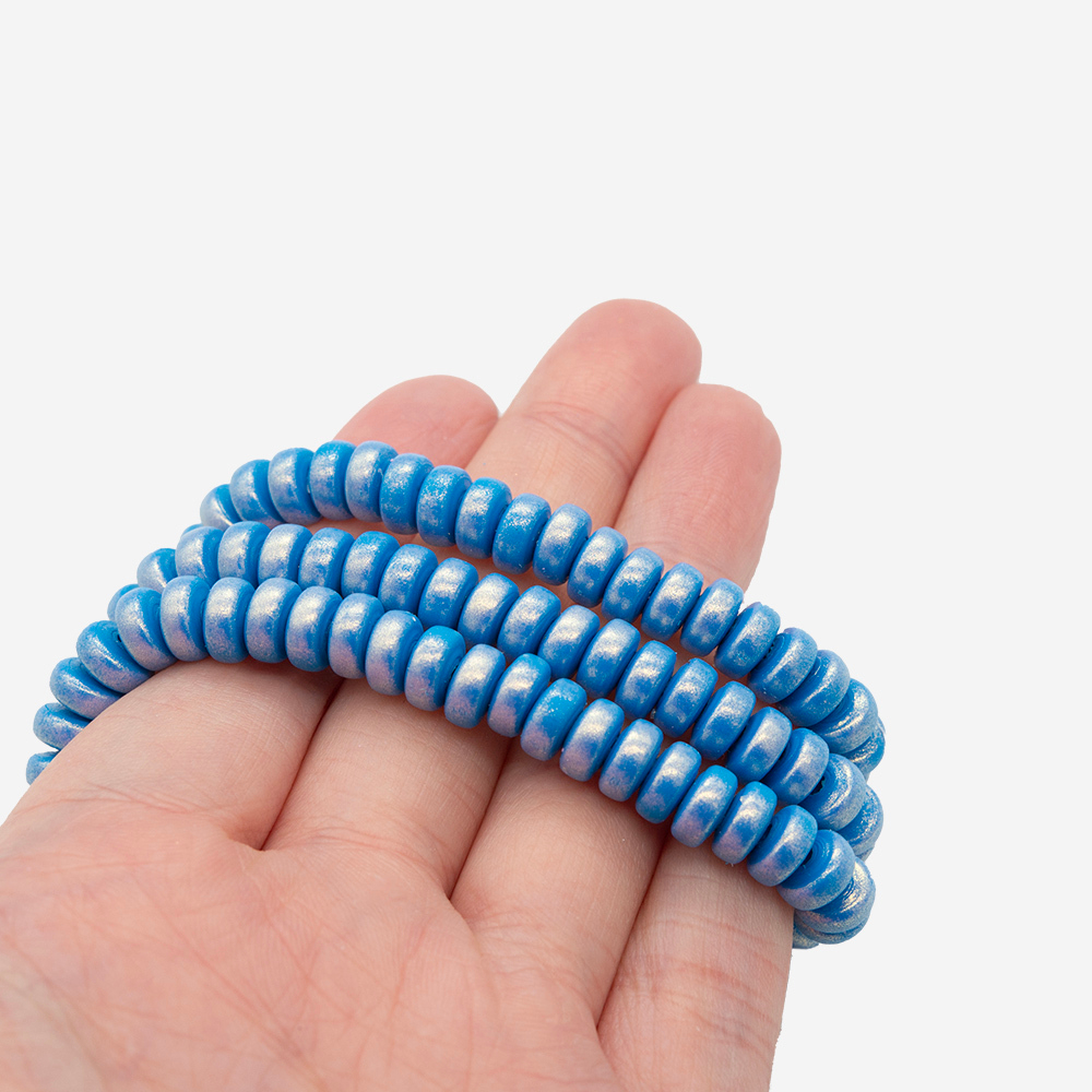 Бусины хеши, каучук с напылением, оттенок "Ярко-голубой", 7,5*3мм