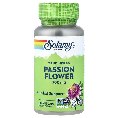 Solaray, True Herbs, пассифлора, 100 капсул VegCap (350 мг в 1 капсуле VegCap)