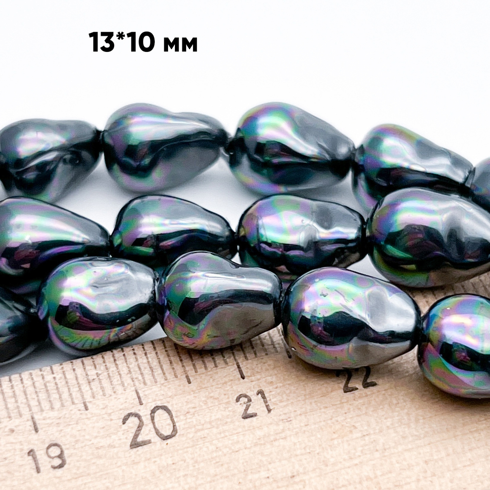 "Майорка" барочная, цвет черный АВ, размер около 13*10 мм, цена за набор 7 шт