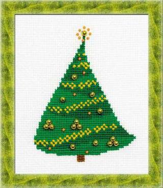 "Ёлочка с золотыми шарами"-1232 вышивка