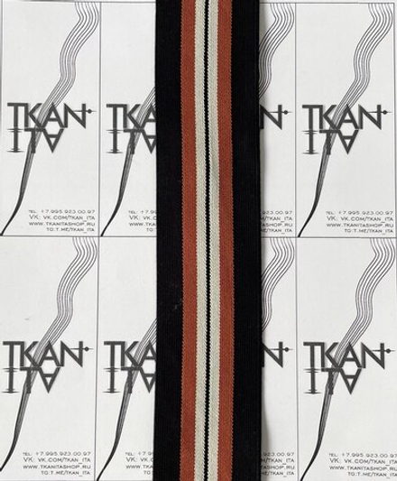 Резинка эластичная (тесьма) (80%пэ/15%вискоза/5%спандекс, Черный фон/яркая кирпичная и бежевая полосы, 50)