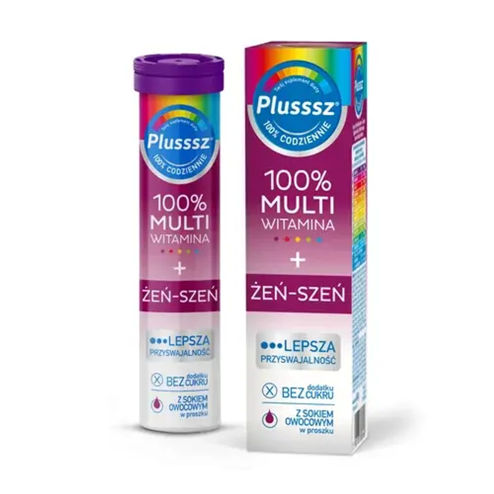 Plusssz 100% Мультивитамины + Женьшень - 20 шипучих таблеток