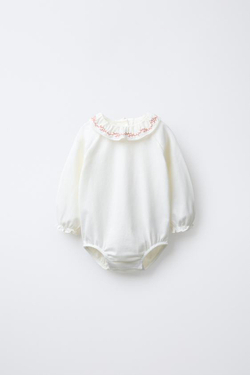 ZARA БОДИ С ВЫШИТЫМ ВОРОТНИКОМ, ЭКРЮ