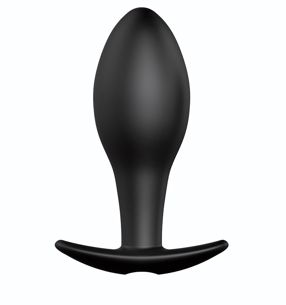 Чёрная анальная пробка с пультом управления - 8,5 см. (Цвет: черный)