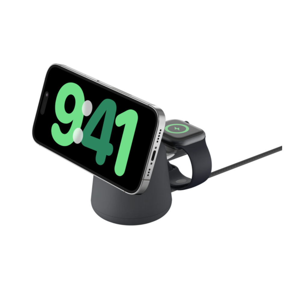 Зарядная станция MagSafe Belkin BoostCharge Pro для iPhone и Apple Watch (WIZ020, EU) Беспроводная зарядка: Qi 15 Вт, магнитное крепление для быстрой зарядки Apple Watch (Qi 5 Вт). Проводная зарядка: нет. Сертификация MFi