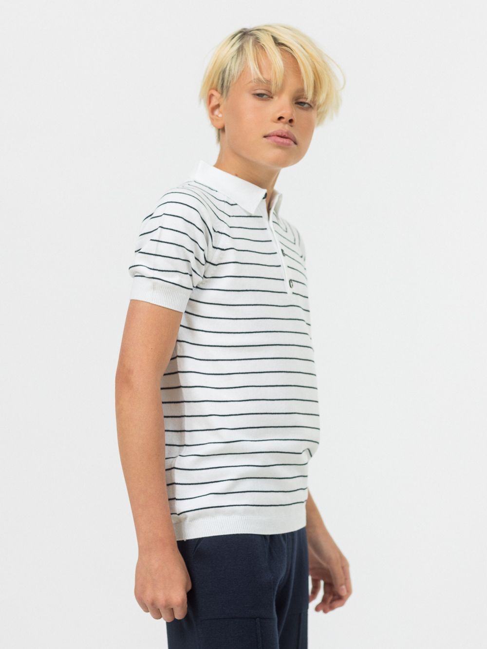 Поло для мальчика с коротким рукавом AT1497-1 бело-синий