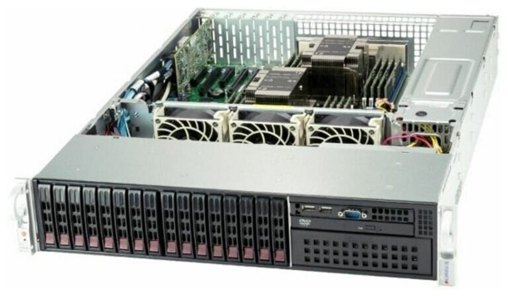 Сервер Supermicro SuperServer 2029P-C1R без процессора/без ОЗУ/без накопителей/количество отсеков 2.5" hot swap: 16/2 x 1200 Вт/LAN 1 Гбит/c
