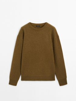 Massimo Dutti Длинный свитер из смесового кашемира с полировкой, оливковый