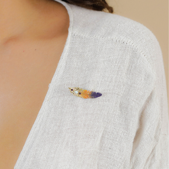 Брошь Franck Herval, Elaia, перо с цветной эмалью и стразами, FH26.1-10-61810 (фиолетовый)