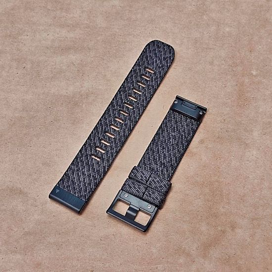 Ремешок нейлоновый 22 мм жакардовое плетение для Garmin MARQ / Epix / Fenix (47 мм) (Черно-серый)