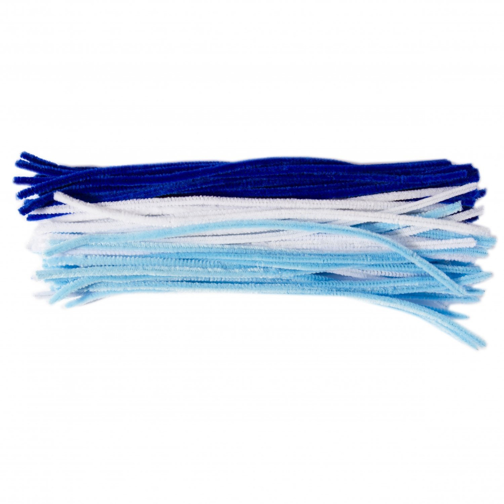 Набор для творчества Alingar, Проволока пушистая-30 см 80 шт, Помпоны-90 шт, Глазки-90 шт, "Белый, голубой, синий", пакет с европодвесом