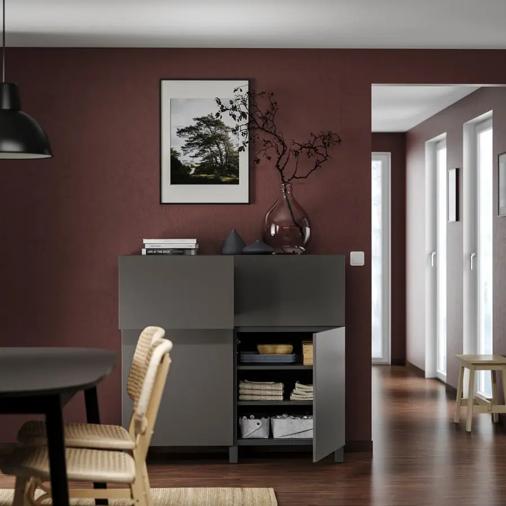 Комбинация для хранения - IKEA BESTÅ/BESTA, 120х42х112 см, черный матовый, БЕСТО ИКЕА