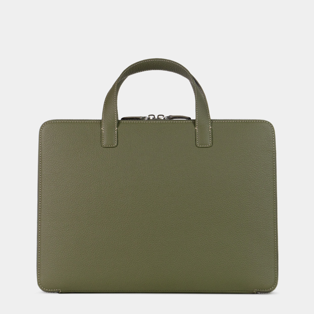 Сумка для документов и техники 13 - 14 из кожи теленка, зеленого цвета