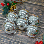 Шар новогодний 6шт 6см, глянец серебро, пластик