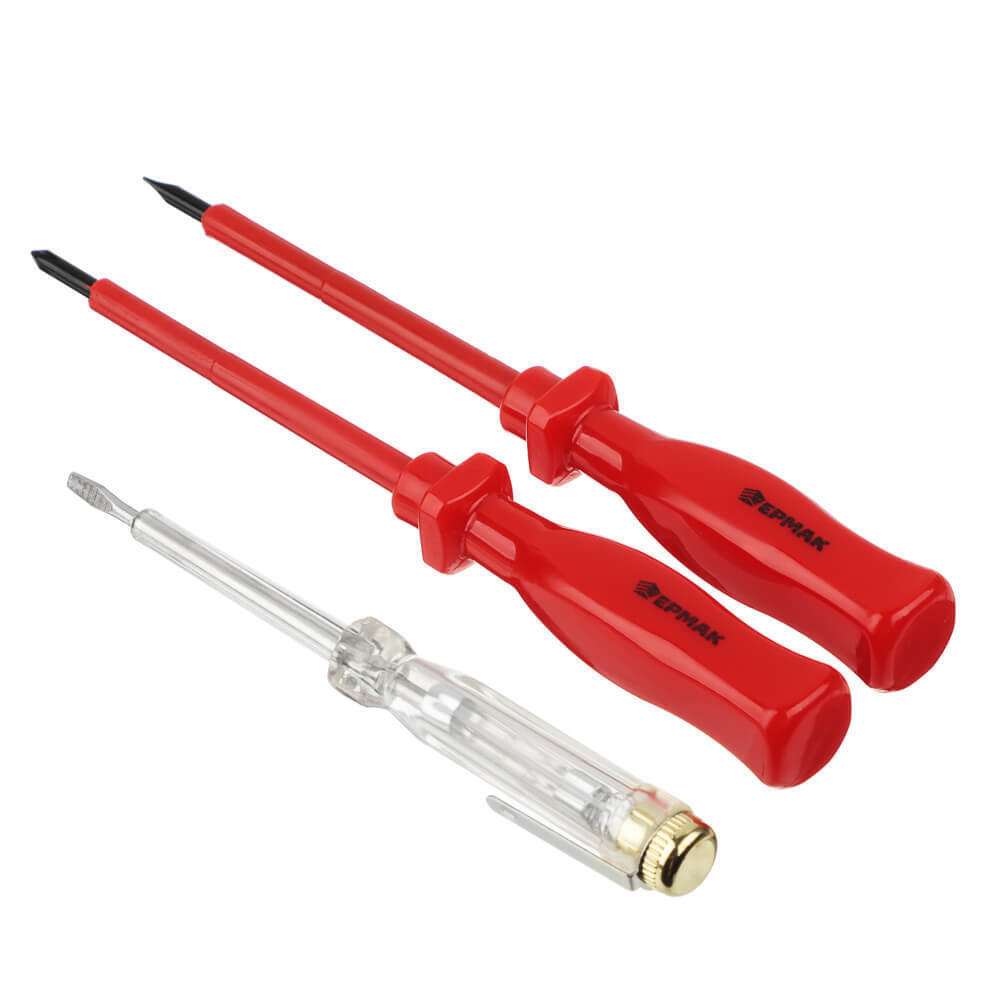 Набор отверток 3шт диэлектрических SL4*100, PH1*100, тестер