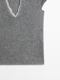 Massimo Dutti Свитер из трикотажа с короткими рукавами и отделкой кружевом, серый