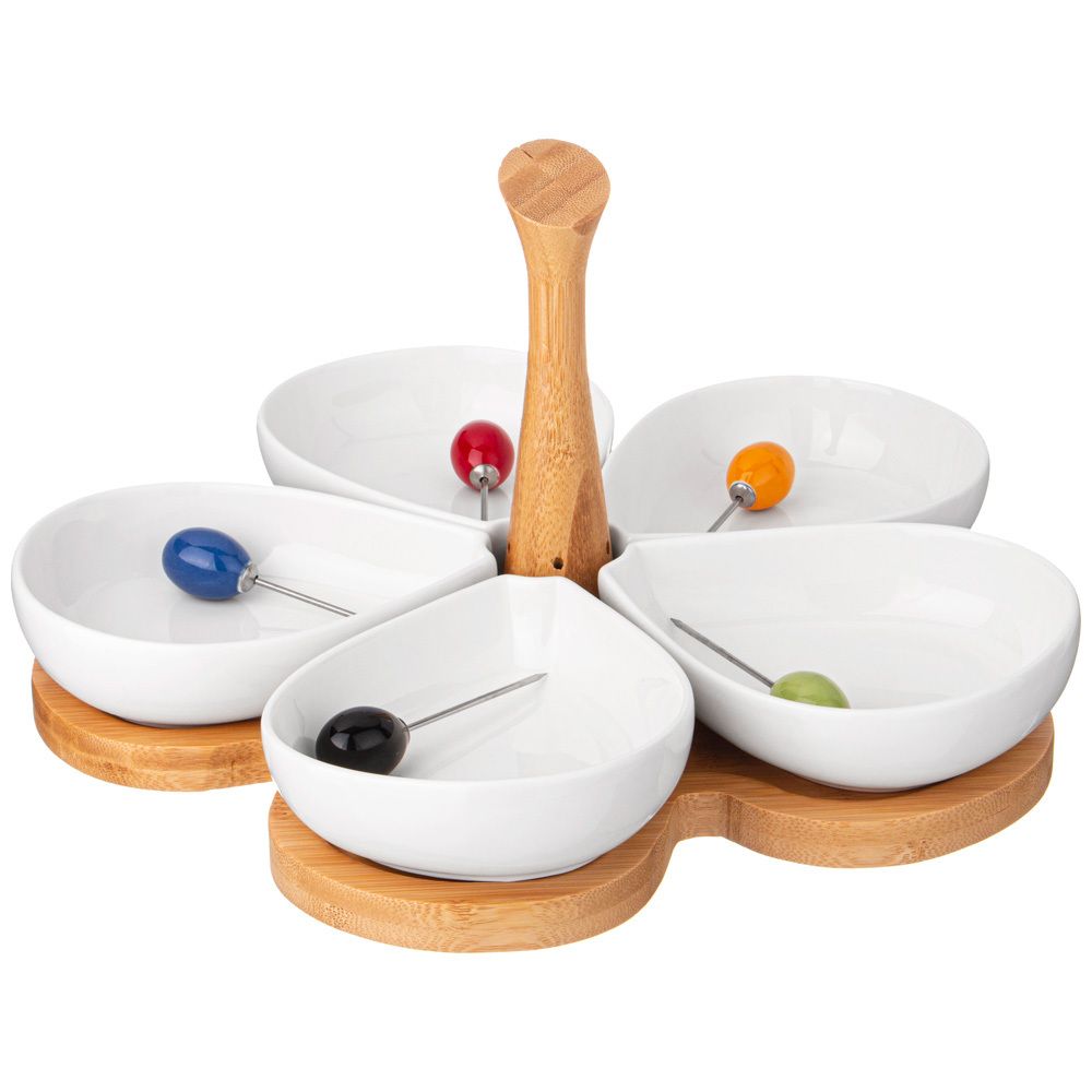 МЕНАЖНИЦА LEFARD "NATIVE" 5 СЕКЦИЙ 200 МЛ НА ДЕР. ПОДСТАВКЕ С ДЕР. РУЧКОЙ, 5 ВИЛОЧЕК (КОР=8НАБ.)