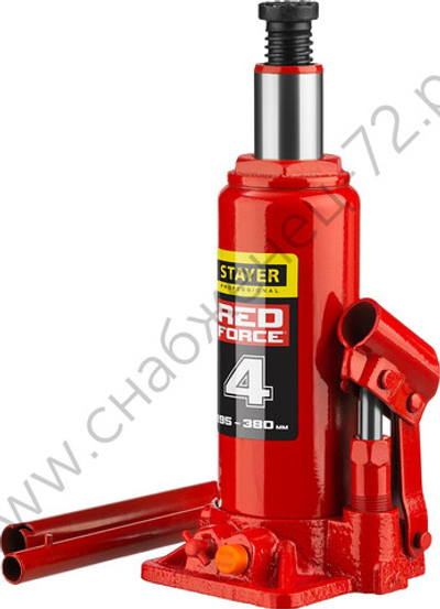 STAYER RED FORCE, 4 т, 195 - 380 мм, бутылочный гидравлический домкрат, Professional (43160-4)