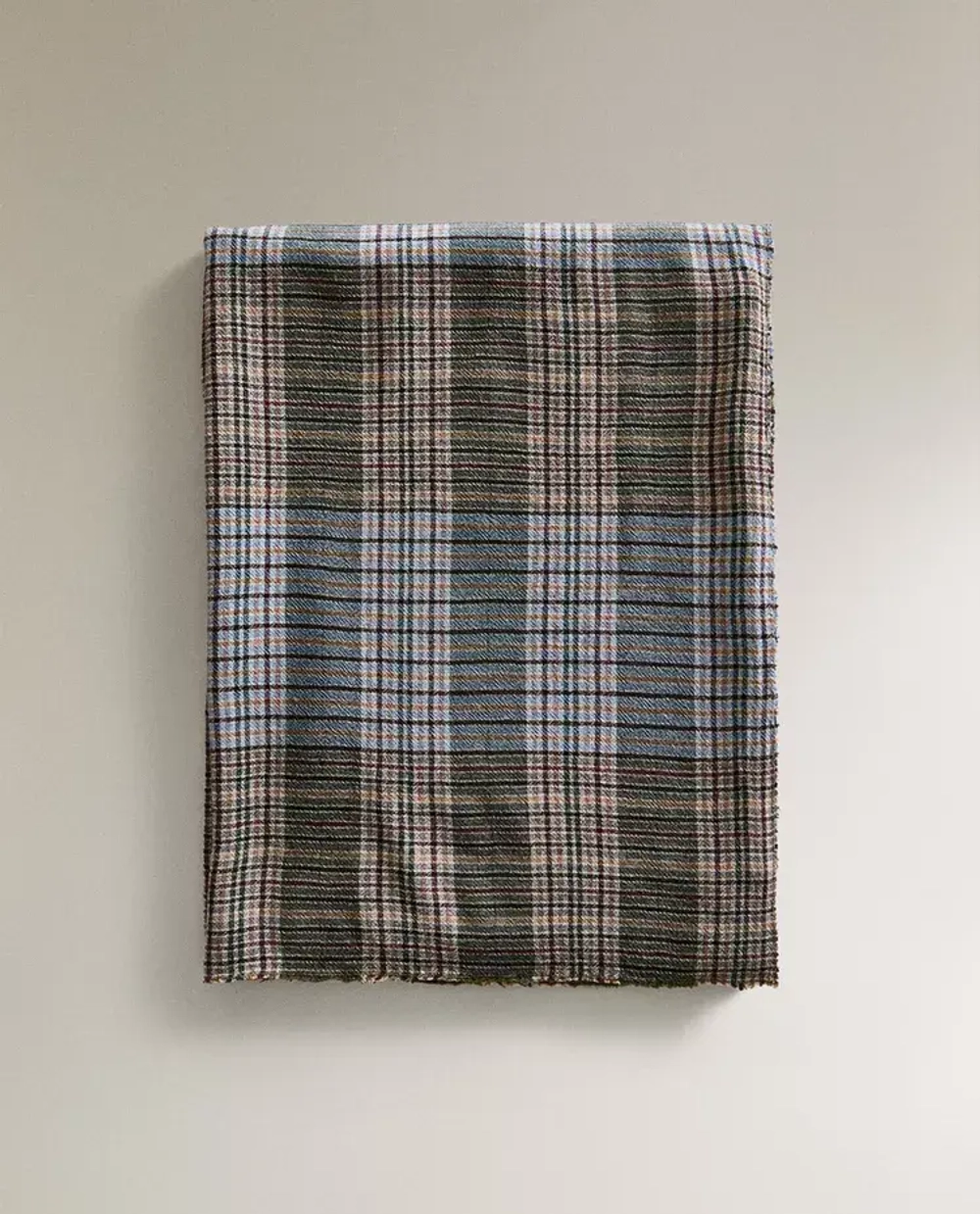 ZARA HOME ШЕРСТЯНОЙ ПЛЕД В КЛЕТКУ, ЗЕЛЕНЫЙ