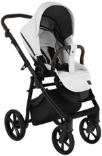 Детская коляска Roan Esso Кожа 3 в 1 с автокреслом Pituso Santiso Pro ESSK/215/1 White/Black/руч.Тем.коричневый