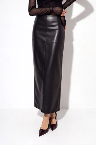 Юбка карандаш из экокожи черного цвета