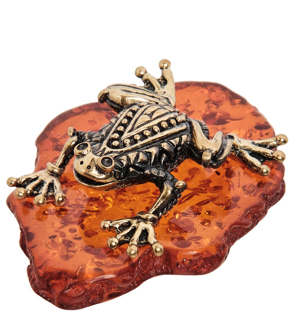 Народные промыслы AM-2010 Фигурка «Лягушка ажурная» (латунь, янтарь)