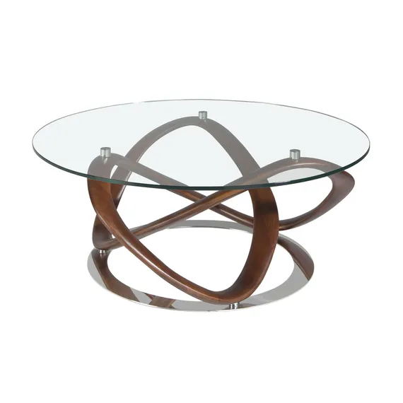 Журнальный столик Angel Cerda 2064, Ø100 см, стекло, массив ореха