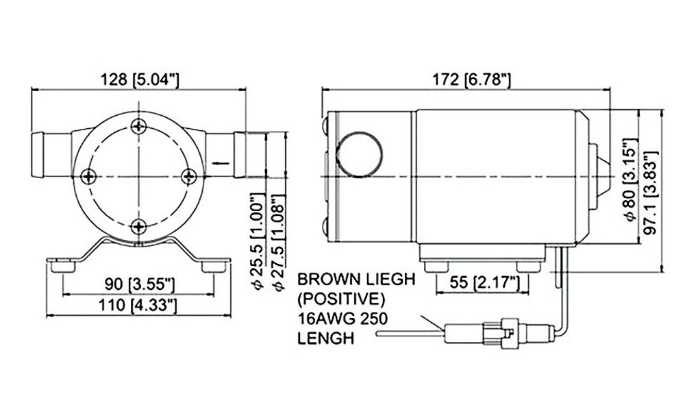 Помпа с импеллером, пластик, патрубки под шланг (10017132)