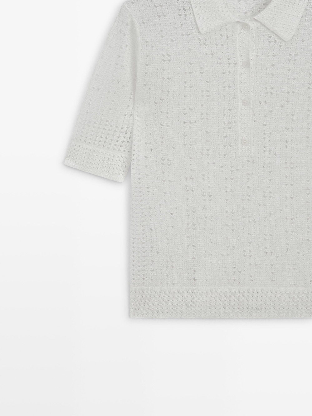 Massimo Dutti Свитер с воротником поло, натуральный/кремовый